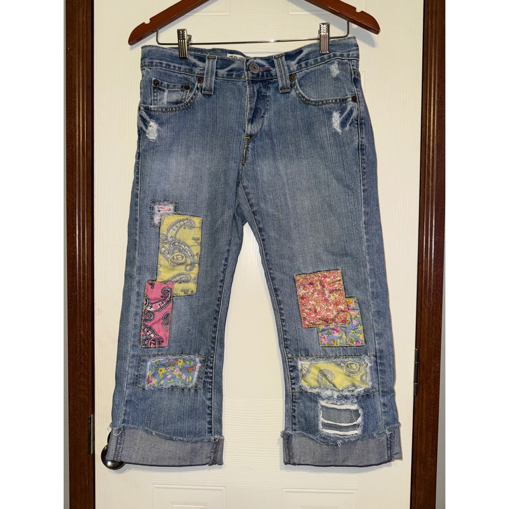 Levis 2006 Y2K Slouch Boot Cut Patchwork Jeans Size 5M‎ Distressed Boho